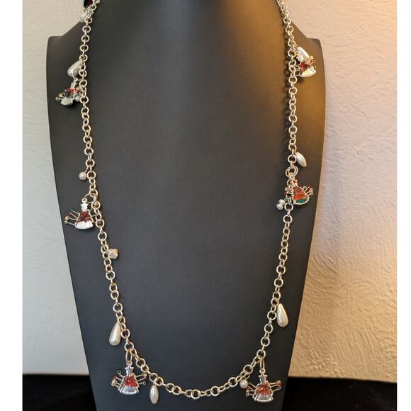 Coldwater Creek Holiday Christmas Tree Faux Pearl Silver Tone Long Necklace - Picture 1 of 6